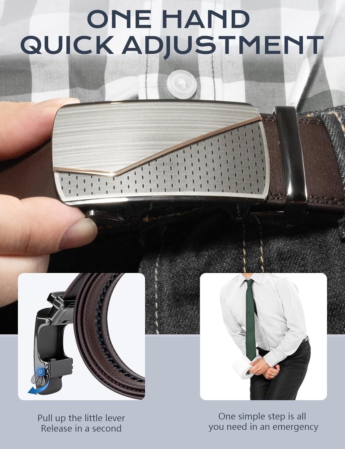 Ratchet Belts for Men, Dress Ratchet Belt Genuine Leather 1 3/8", Mens Belt with Automatic Alloy Buckle
