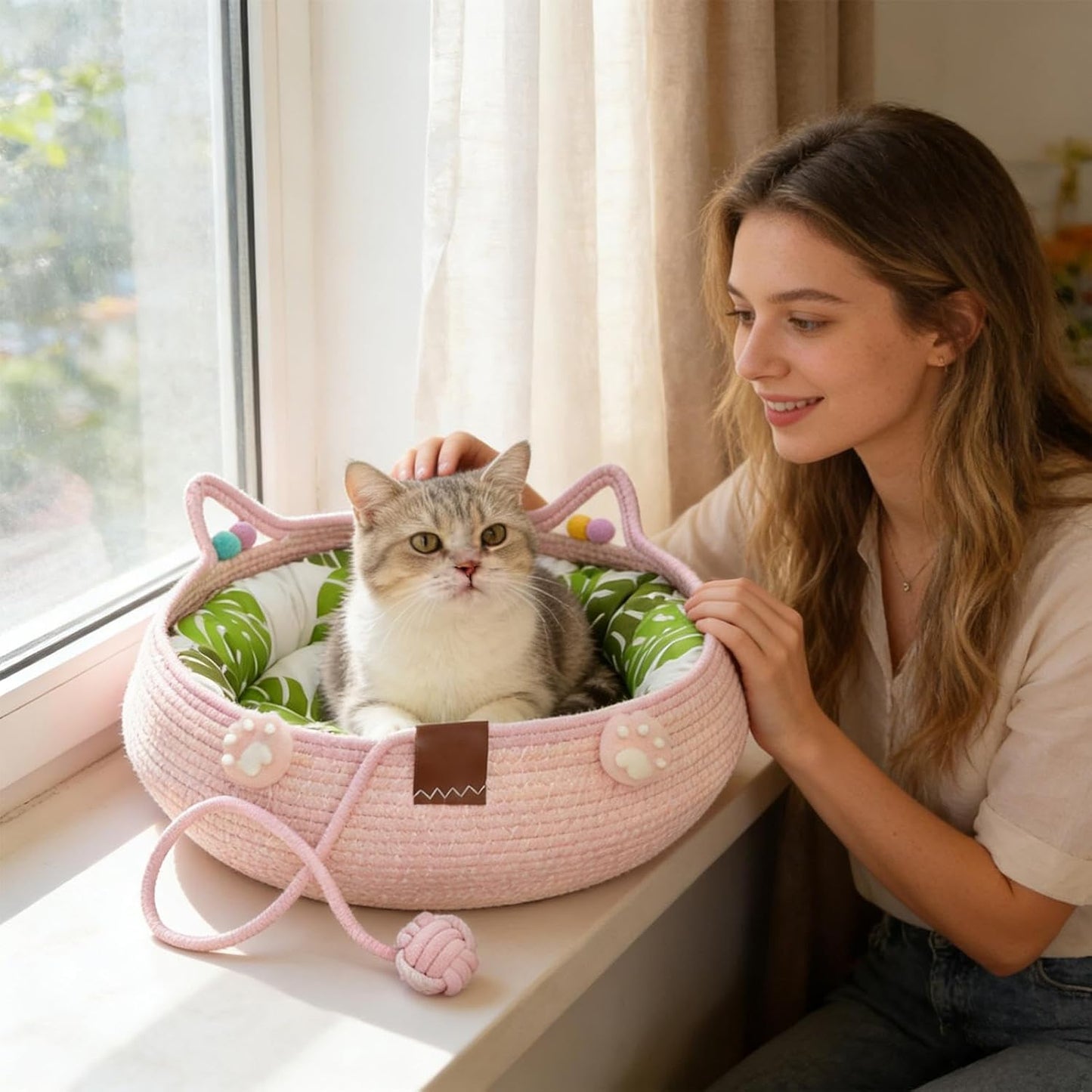 Genérico Cat Bed with Pillow Cushion Washable Non-Slip | Comfortable Bed Type for Indoor – for Puppies, Interaction, Home, Living Room, Balcony