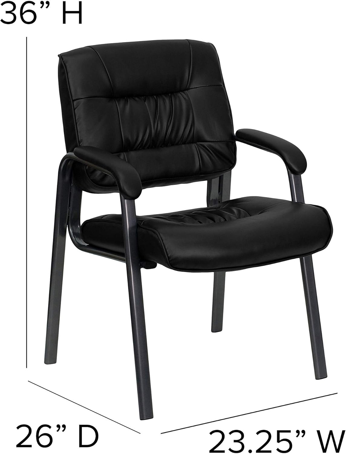 Flash Furniture Haeger LeatherSoft Tufted Executive Reception Chair with Padded Armrests, Upholstered Side Chair for Living Room or Office, Black