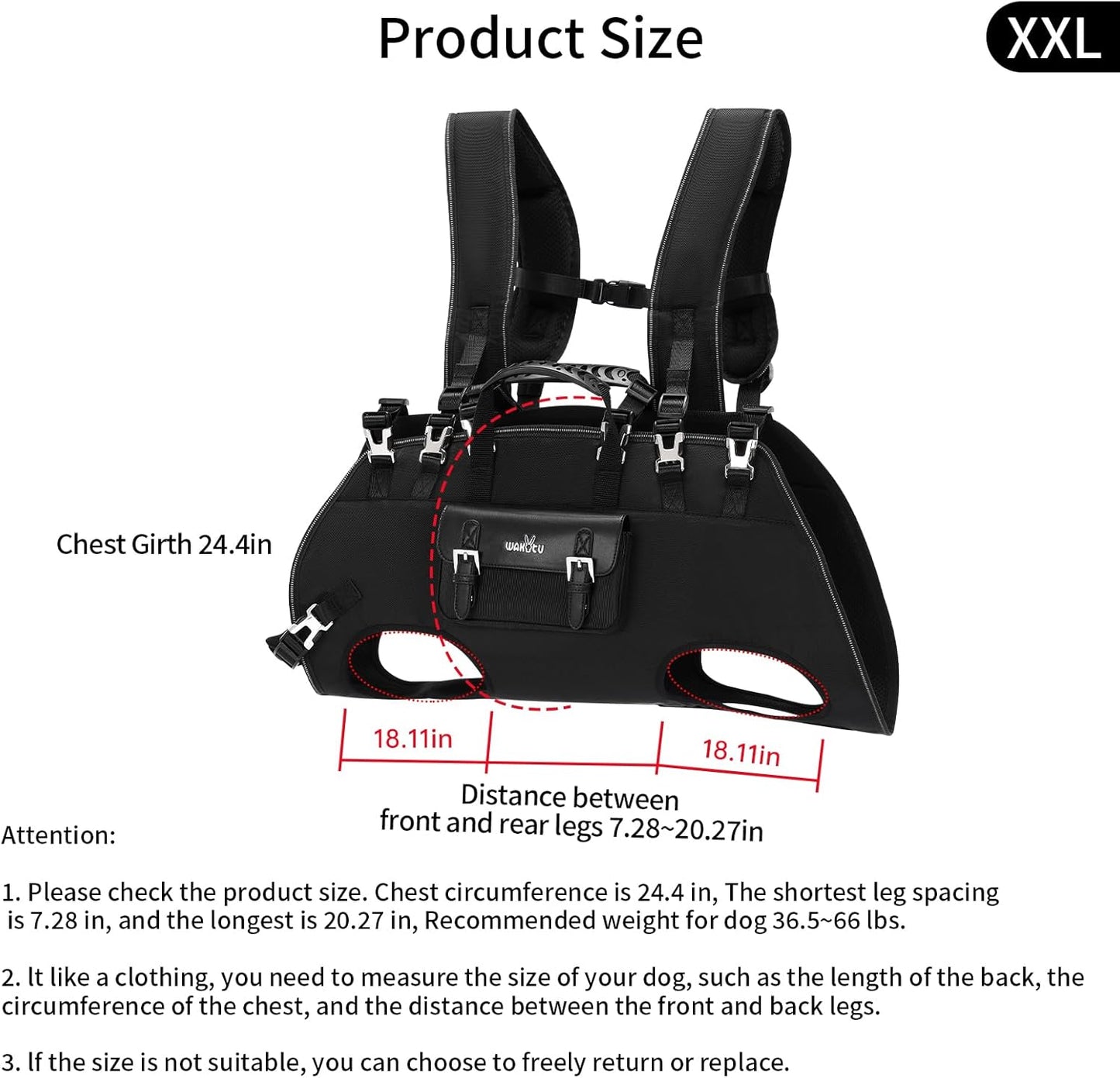 Dog Backpack Carrier for Dogs,Dog Lift Harness,Adjustable Padded Breathable Straps for Dogs, Disabled, Joint Injuries, Arthritis,XXL