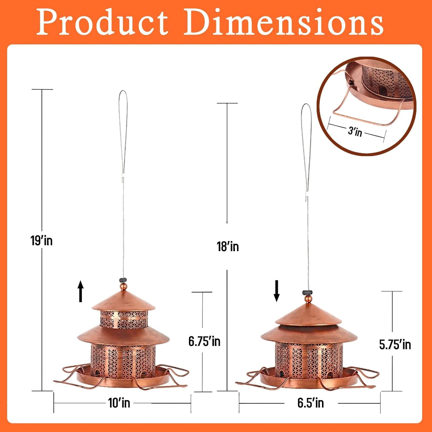 Bird Feeder for Outdoors Hanging, 1.5LB Capacity with 4 Perches, Heavy Duty Metal Wild Bird Feeders for Garden, Yard, Balcony,Easy to Clean and Refill,Vintage Copper