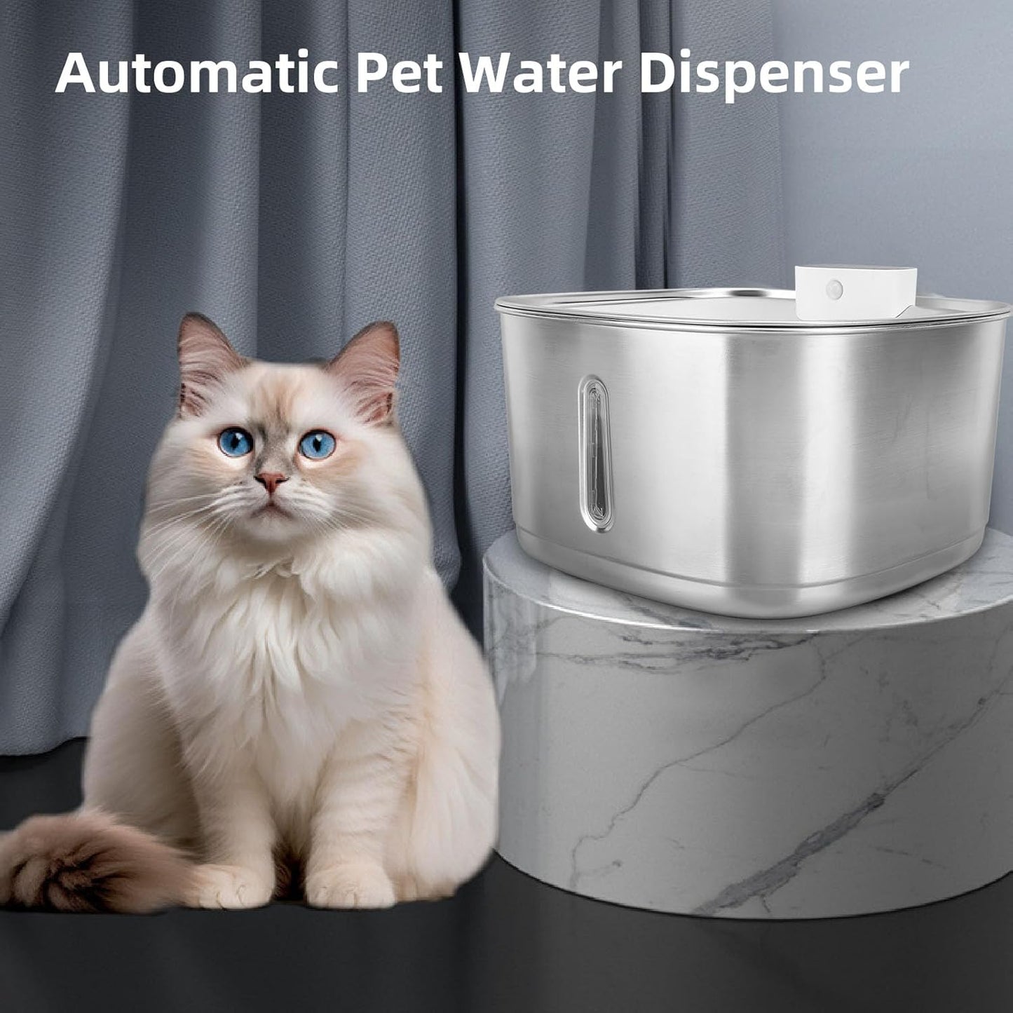Cat Water Fountain, 3.2L Wireles Pet Fountain Stainless Steel Cordless Automatic Dog Water Dispenser with Filter and Quiet Pump for Drinking