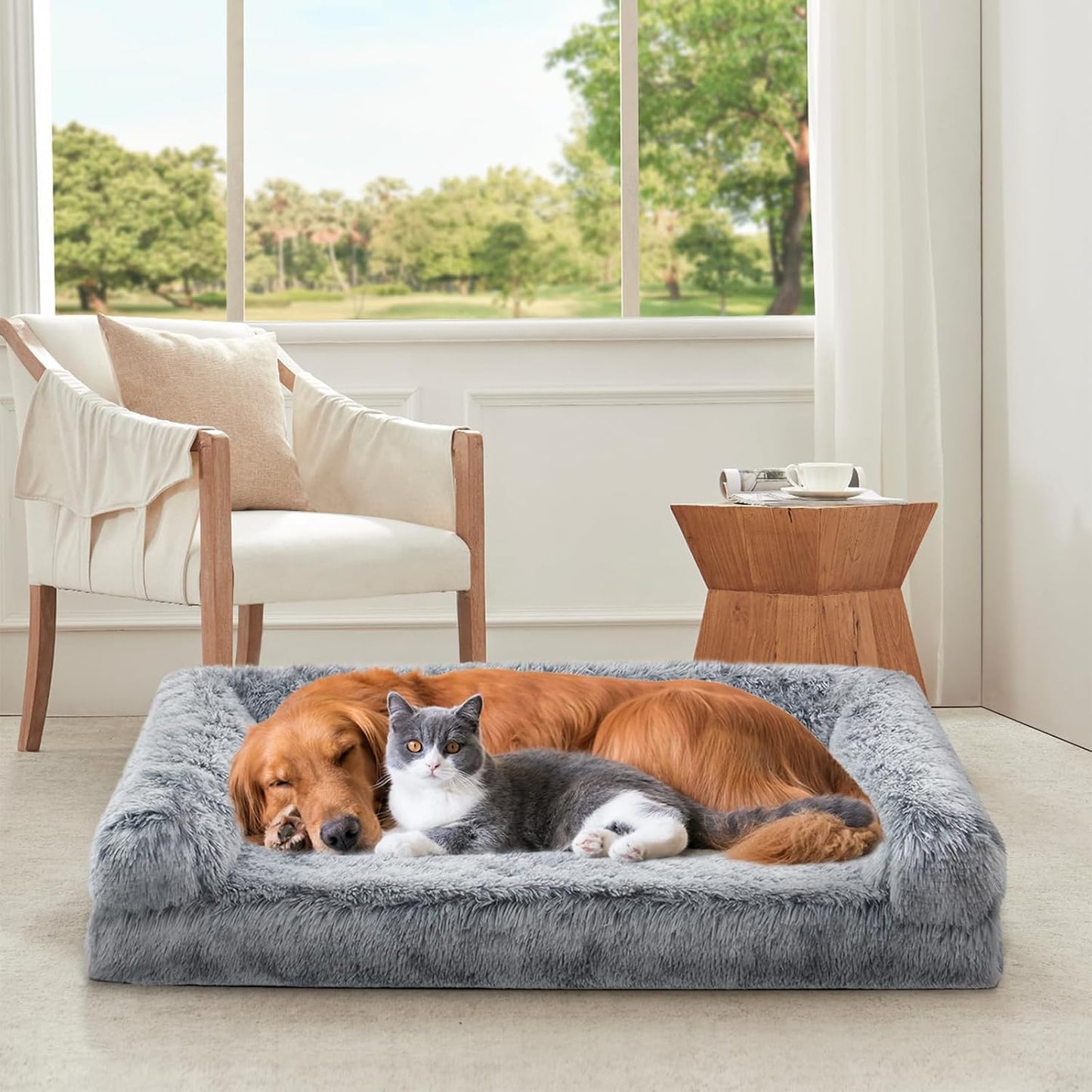 Orthopedic Dog Bed for Medium Dogs Breeds, Dog Sofa Beds with Pillow,High Density Egg Crate Foam Dog Beds,Waterproof Deluxe Plush Couch Dog Bed with Removable Washable Cover