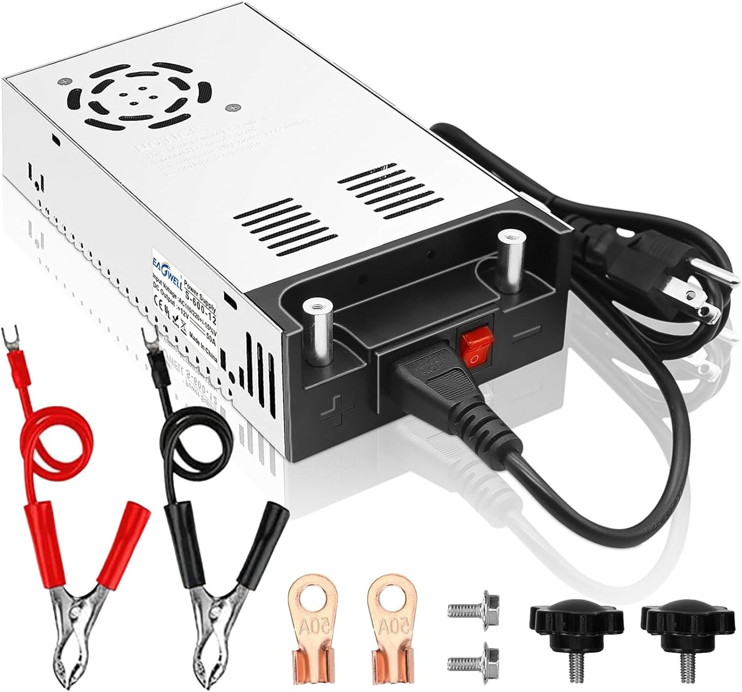 New Version 110V AC to 12V DC Converter 600W Power Supply 50A, Universal SMPS Transformer for RV, Pump, LED Strip, CCTV, Car Stereo,Diesel Heater