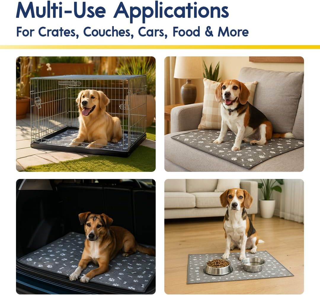 Muddy Mat® Washable Pee Pads for Dogs, Super Absorbent Reusable Puppy Pads–100% Waterproof Pee & Potty Training Pads for Pets, Non-Slip Dog Pads for Crates, Playpens and Floors - 2 Pack, Grey 24"x36"