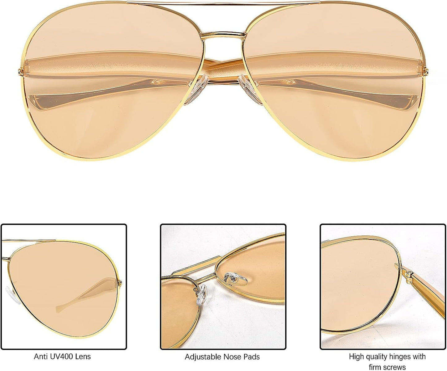 Retro Gold Aviator Sunglasses for Women Men, 2026 Metal Oversized 70s Aviators Sun Glasses