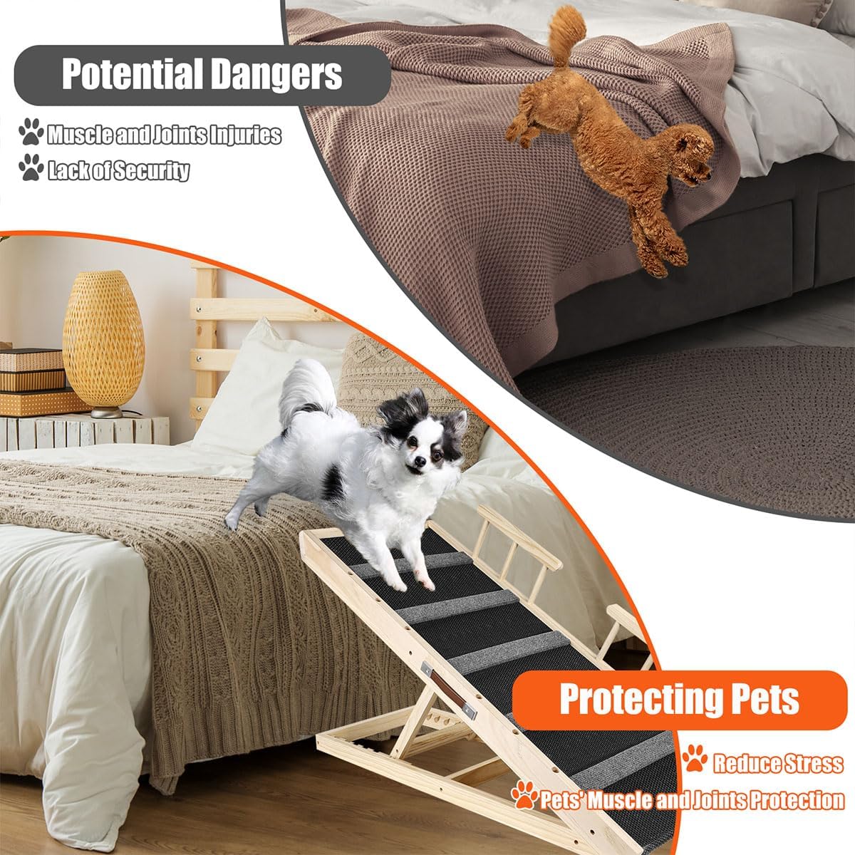 GaliGali Dog Ramp, Adjustable Portable Folding Pet Ramp, Grey 43.3" Long Wooden with Non-Slip Traction Pad for Small Old Dogs and Cats, Applies to Sofa, Couch, Car NO.GGPTZHI-110