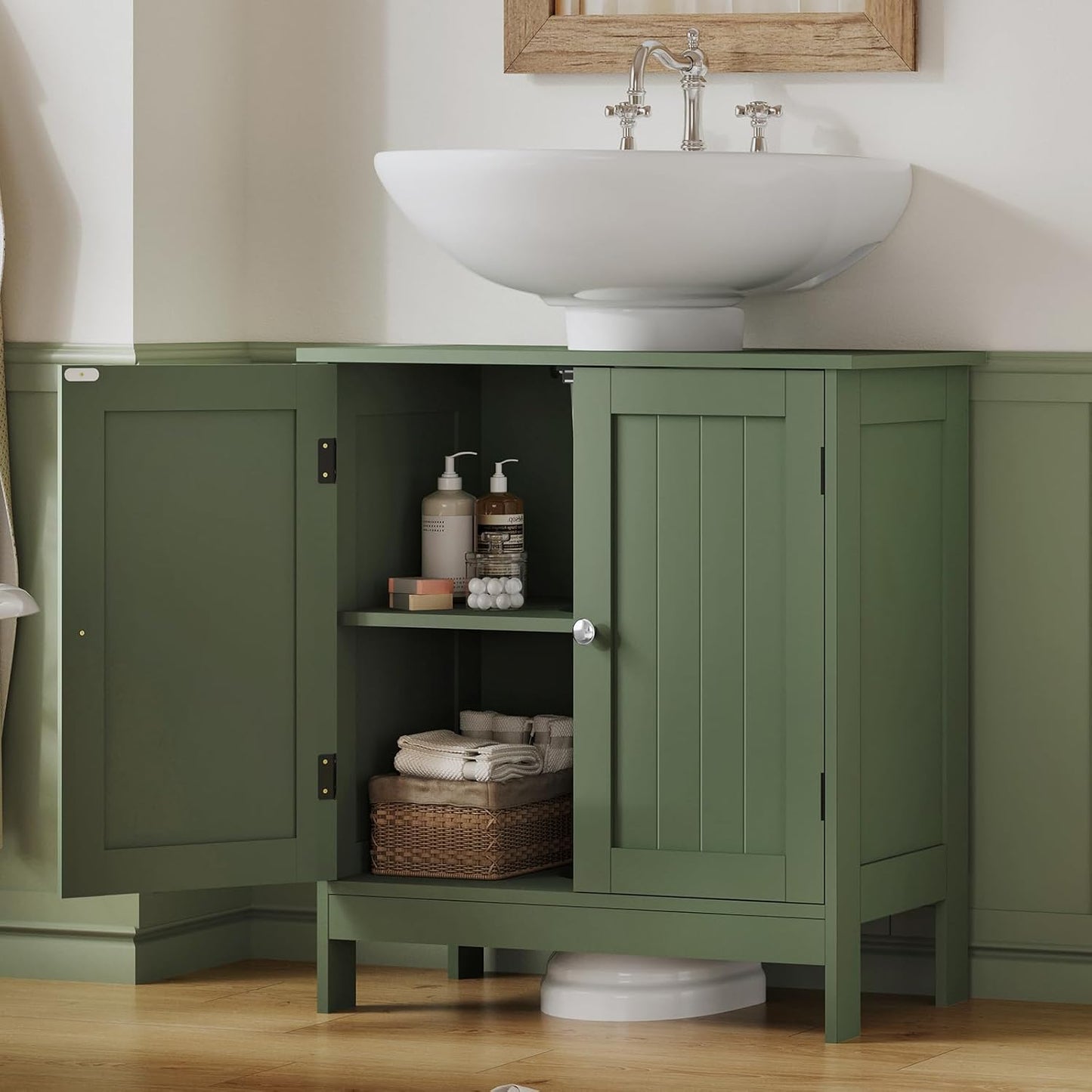 TEENFON Pedestal Sink Storage Cabinet, Under Sink Cabinet with 2 Doors & Shelf, Under Bathroom Sink Cabinet, Pedestal Sink Storage for Bathroom, Green