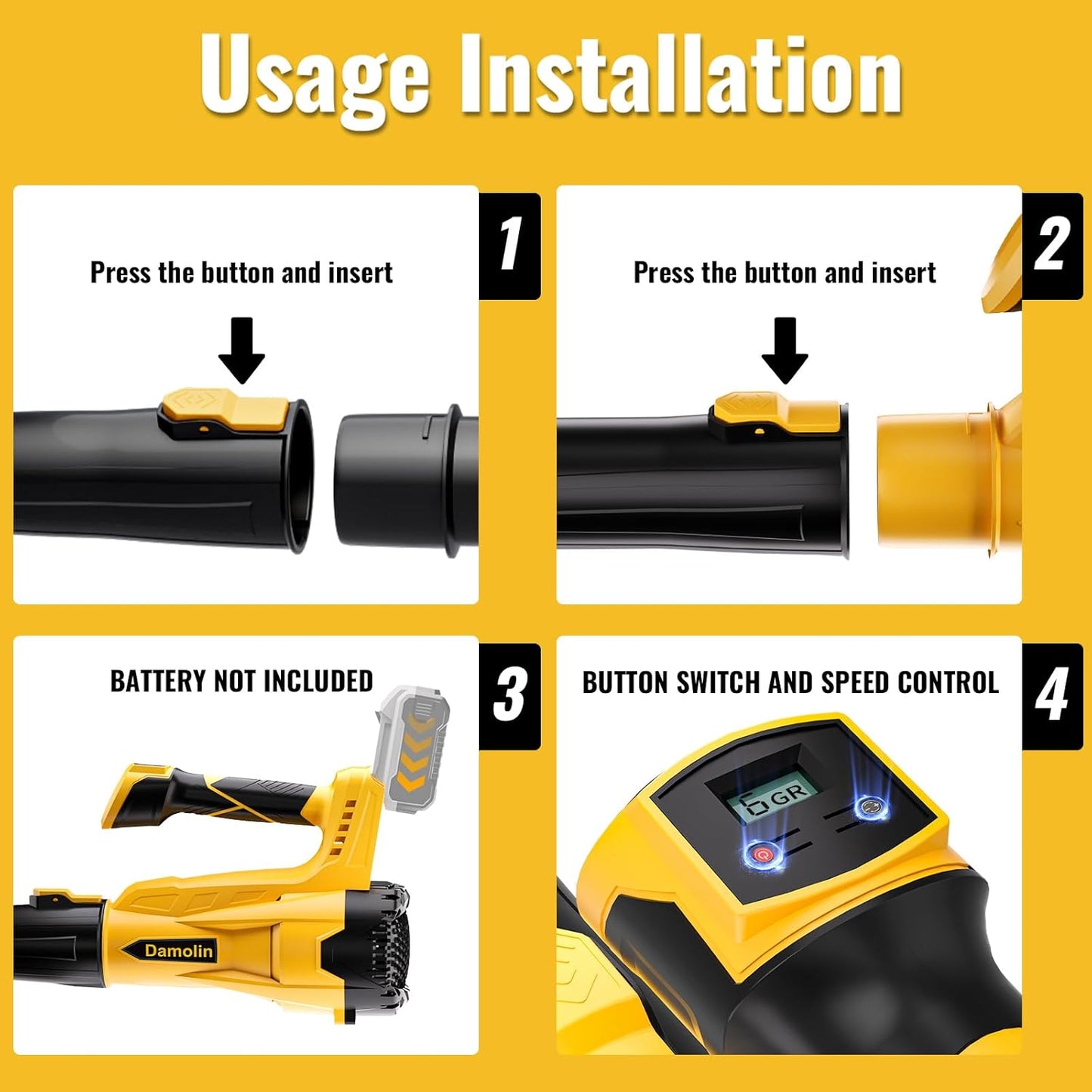 Cordless Leaf Blower Compatible with DEWALT 20V Max Battery, 580 CFM/200 MPH with Turbo Boost, 6 Speed Modes Brushless Motor, Electric Leaf Blowers Battery Powered for Lawn Care, Yard(Tool Only)