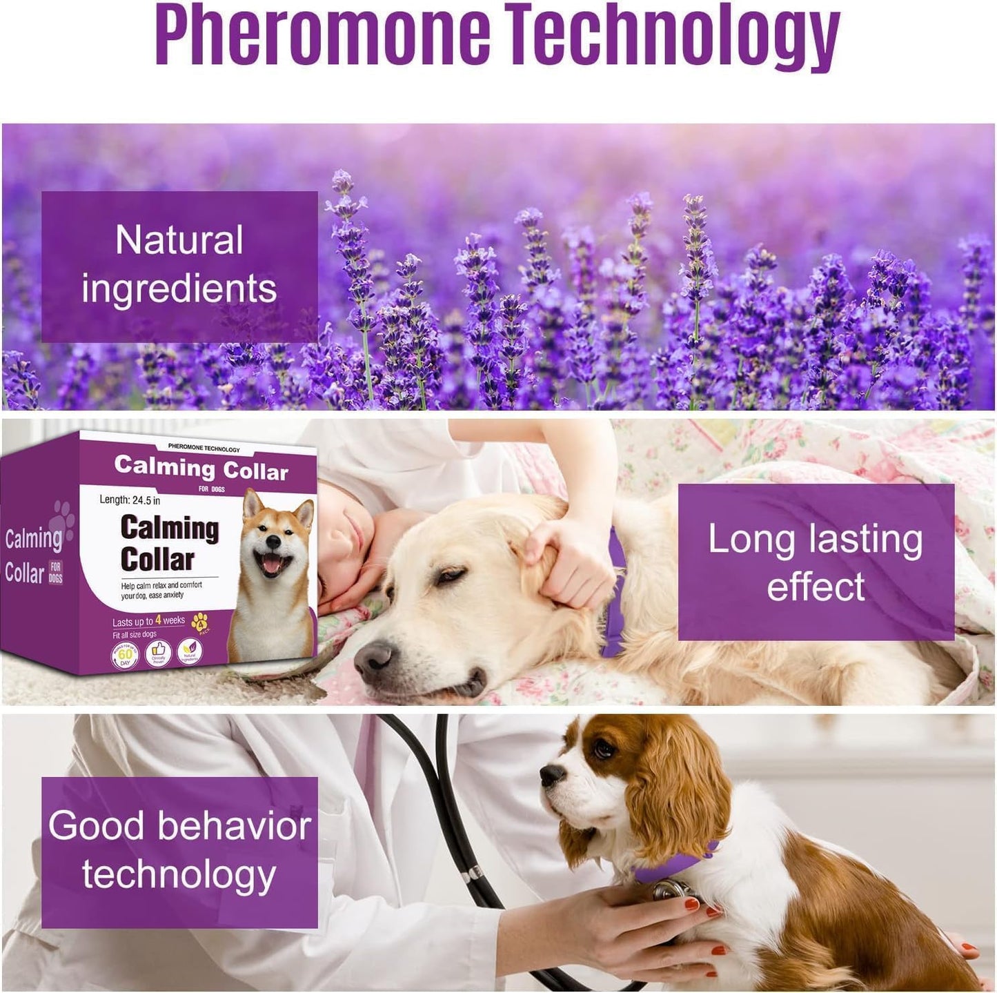 Calming Collar for Dogs 4 Packs, Dog Pheromone Calm Collars Relief Anxiety Stress Separation Lasts 60 Days, Calm Pheromone Collars 25 Inches Size Flexible Adjustable for All Dog (Pruple)