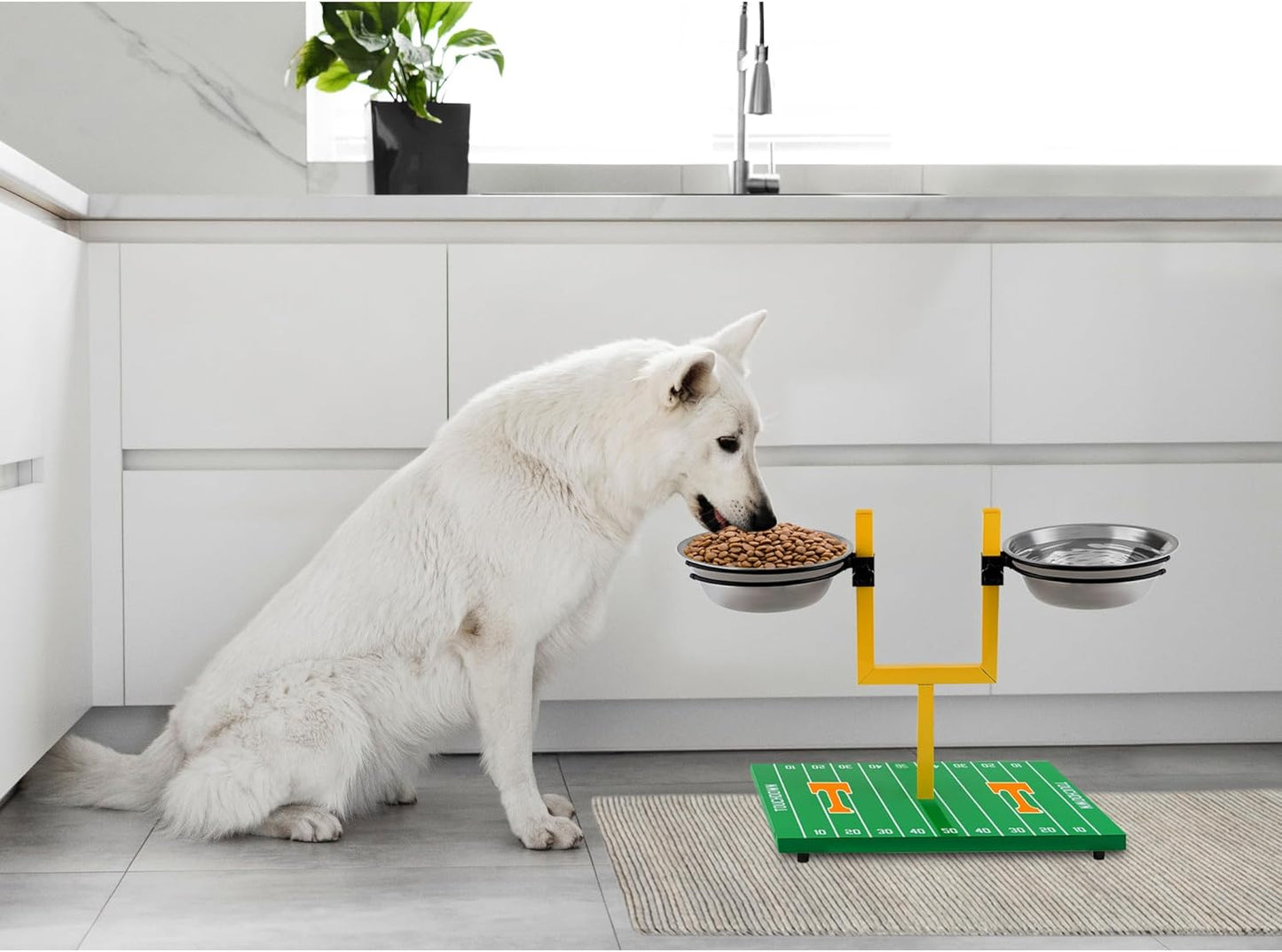 NCAA Tennessee Volunteers Goalpost Dog Feeder – Adjustable Elevated Dog Bowls with Stand, 2 Stainless Steel Bowls, Non-Slip Rubber Feet, Raised Pet Feeder for Large & Small Dogs
