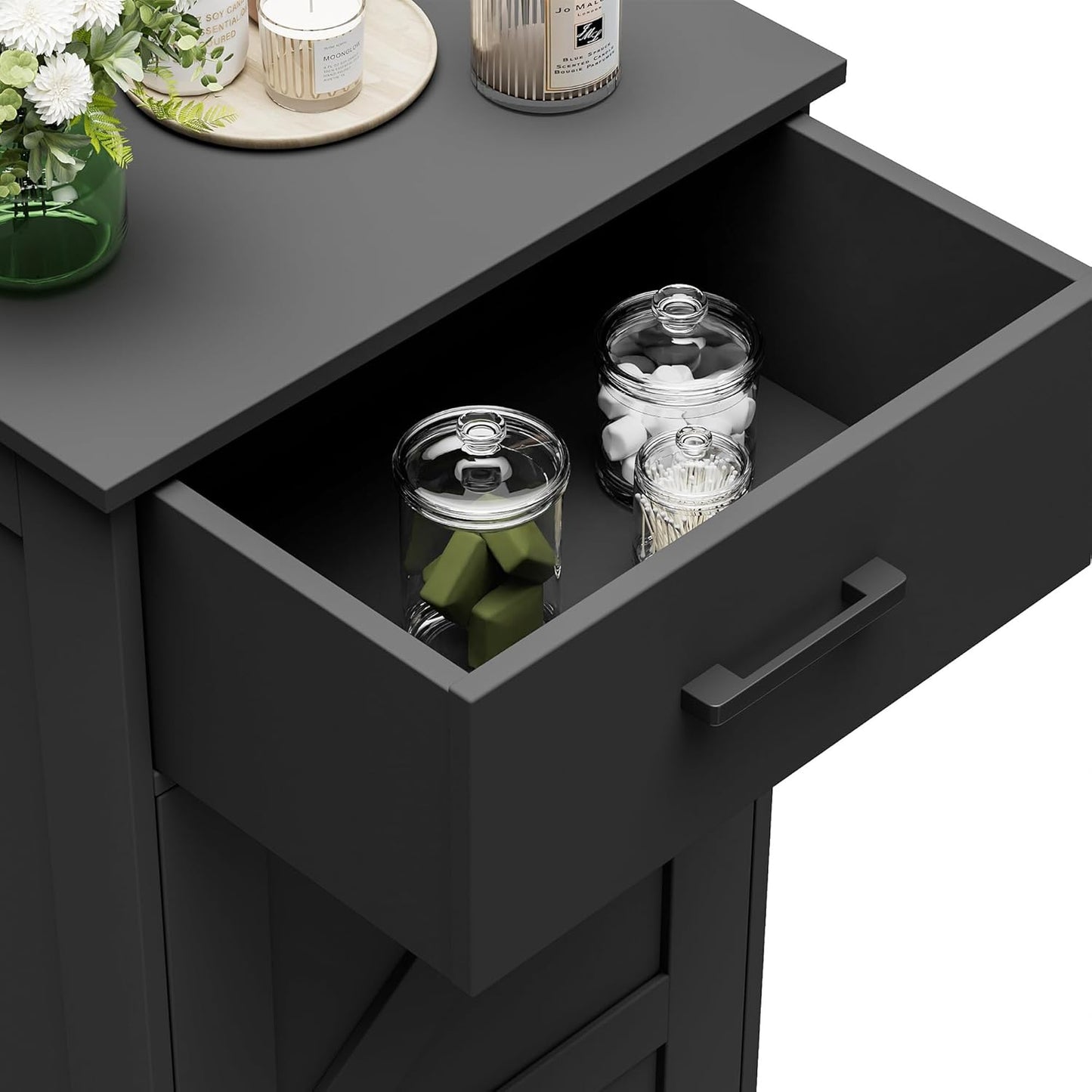 Homhedy 35.4" H Bathroom Cabinet with Drawer, Bathroom Organizers and Storage, Adjustable Shelves, Floor Cabinet for Living Room, Entryway, Kitchen, Black, (15.7" W)