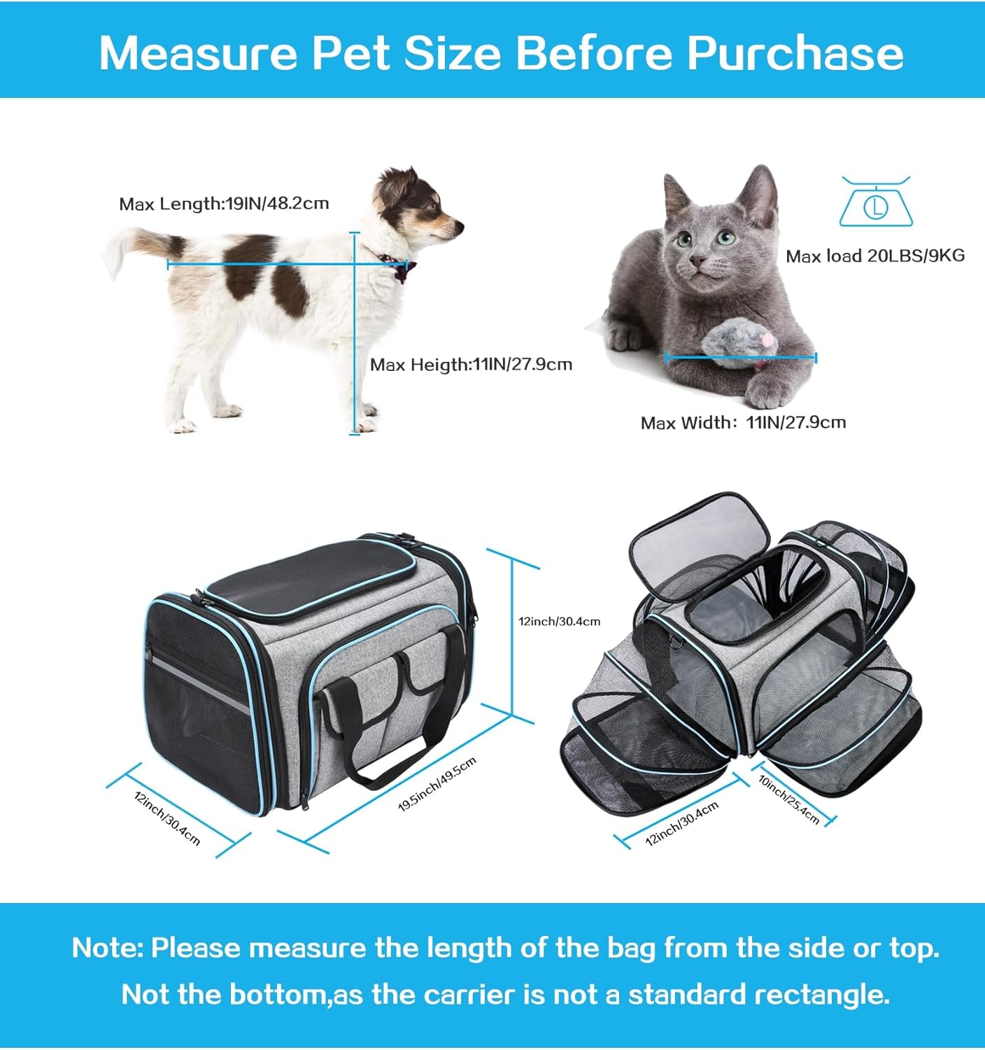 Airline Approved Pet Carrier, Large Soft Sided Pet Travel TSA Carrier 4 Sides Expandable Cat Collapsible Carriers with Removable Fleece Pad and Pockets for Cats Dogs and Small Animals