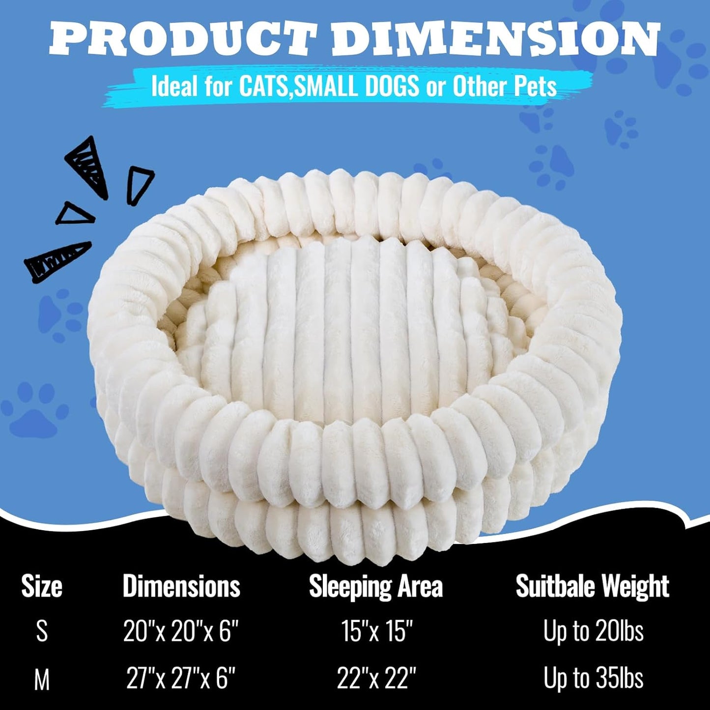 Washable Cat Bed Donut Dog Beds for Small Dogs with Corduroy Fleece Super Soft Pet Bed for Puppy and Kitten,27 * 27 * 6 in