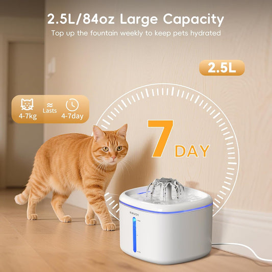 Cat Water Fountain,84oz/2.5L Pet Cat Fountain – Ultra Quiet Upgraded Automatic Pet Water Dispenser with 3 Replaceable Filters, Indoor Cat & Dog Drinking Bowl (White)