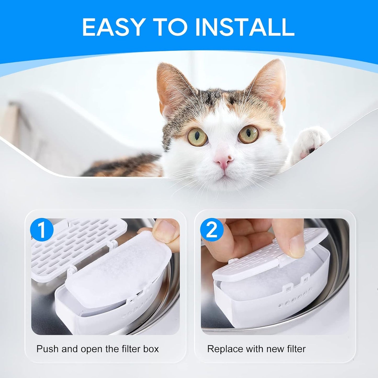Cat Water Fountain Filter Replacement Compatible with ORSDA D60 100oz/3L, Pet Fountain Filter Replacement for Automatic Pet Dog Water Dispenser 14 Pack