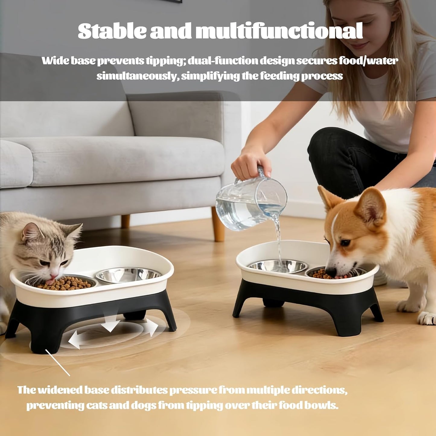 Elevated Dog Bowls, Spill Proof Stainless Steel Raised Dog Cat Bowls, Double Food and Water Bowl Set with Stand for Small to Medium Dogs and Cats, Neck Protection, Non Slip, Dishwasher Safe