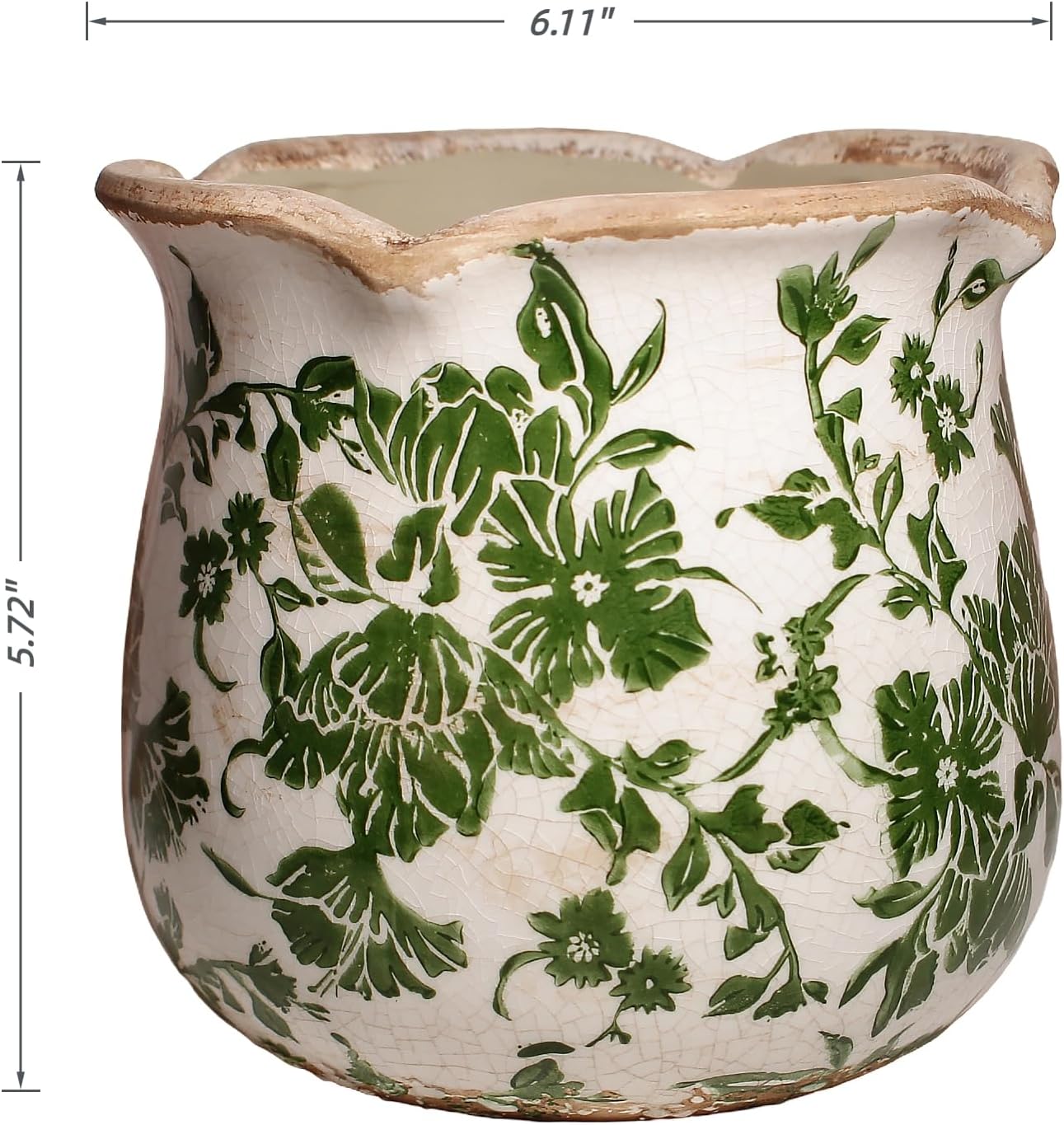 Tuscan Ceramic Plant Pots, 6.11 Inch Vintage Planters with Drainage Hole for Indoor Plants, Farmhouse Green Scroll Vase & Flower Pots, Home Kitchen Garden Decor, Plant Lover Gifts