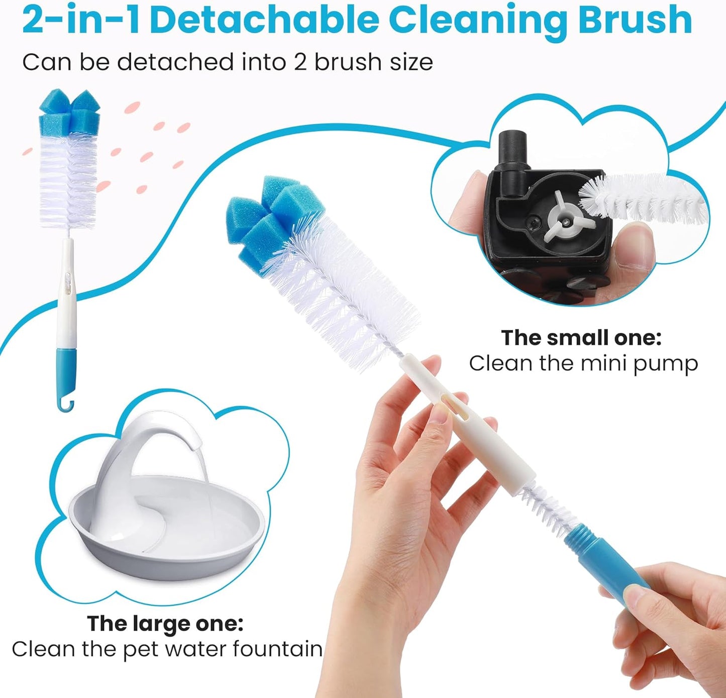 Dreyoo Pet Water Fountain Pump Compatible with PioneerPet Smartcat Fountain, 50 GPH 2W Cat Water Fountain Pump Replacement with Cleaning Brush Kit for Cat Water Dispender Pet Drinking Fountain