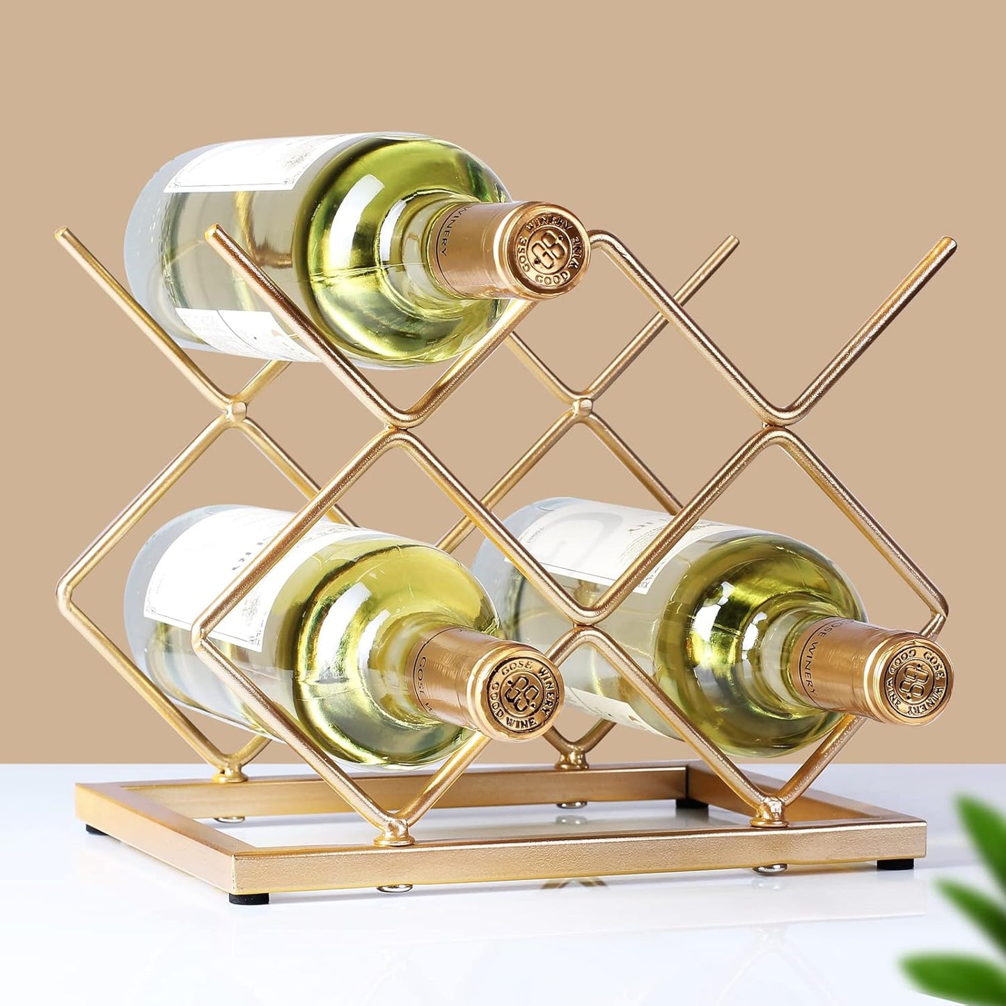 Countertop Wine Rack - 5 Bottle Freestanding Modern Gold Metal Small Wine Rack - Tabletop Wine Holder Stand for Cabinet, Pantry, Wine Bottle Storage…