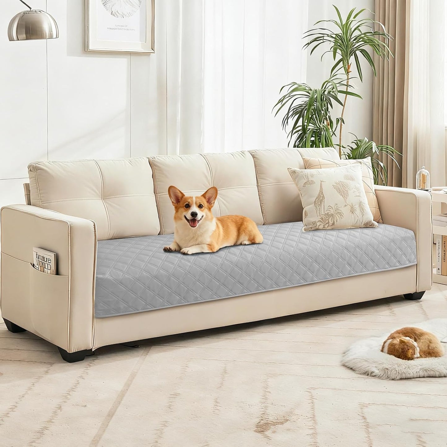 Waterproof Dog Blanket, Non-Slip Soft Pet Bed Cover, Couch Cover for Dogs Washable, Protects Sofa, Furniture, Crate, Car, Tear Resistant Leakproof Pet Blanket (30x70 Inch, Light Grey)