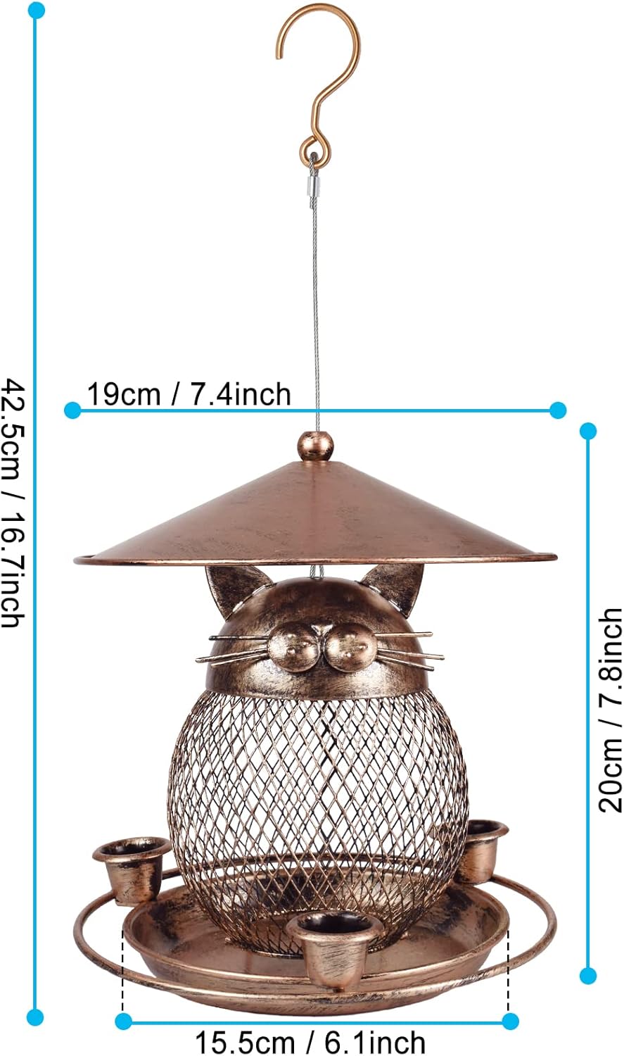 LBTING Bird Feeder for Outdoor, Squirrel Proof Metal Wild Bird Feeder Decoration for Hanging Outside Garden Yard, Cute Cat-Shaped