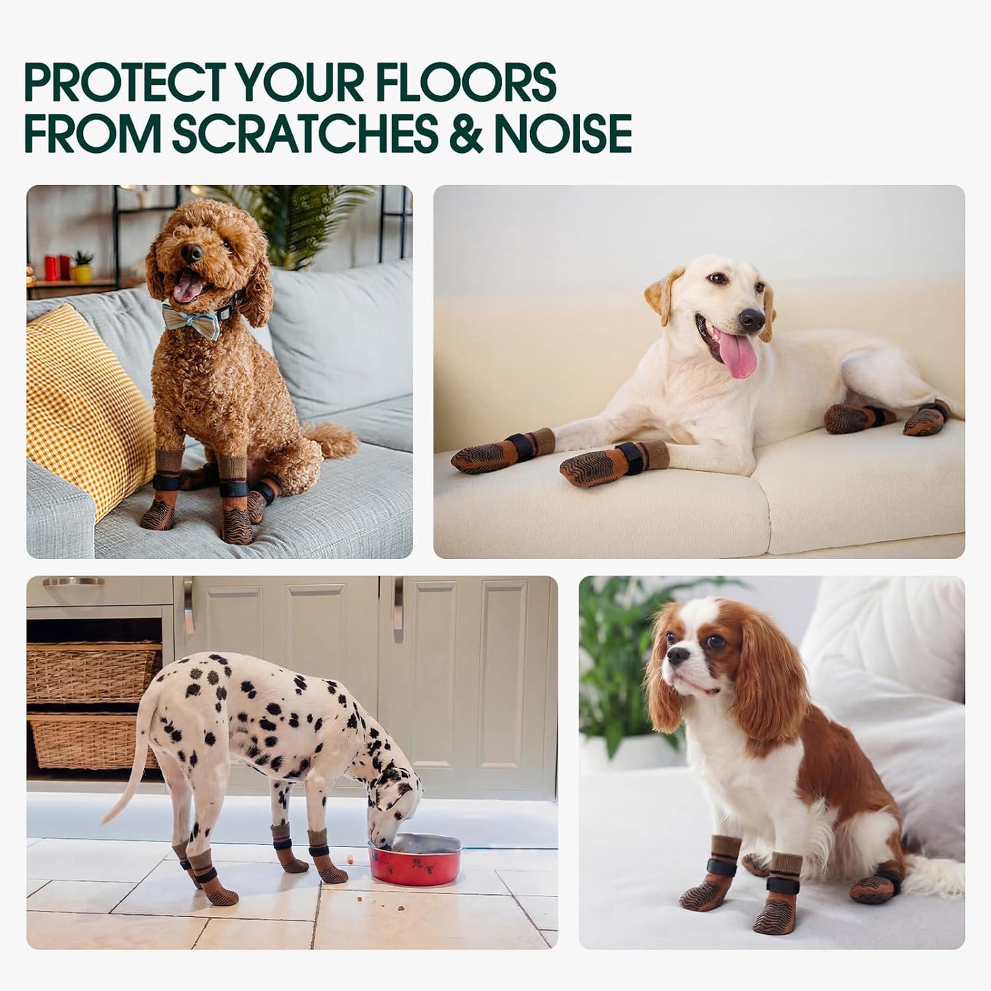 Kuoser Non Slip Dog Socks for Hardwood Floors, Anti-Slip Dog Grippy Socks to Prevent Licking Paws, Double-Sided Traction Dogs Booties Paw Protectors for Small Medium Large Senior Dogs, 4 Pack-Brown XS
