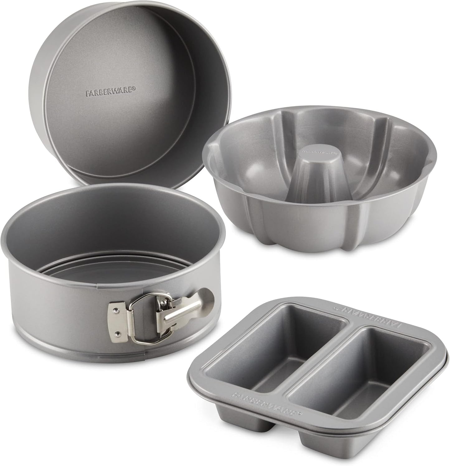 Farberware Specialty Bakeware Nonstick Baking Set for Pressure Cooker or in The Oven, 4 Piece, Gray