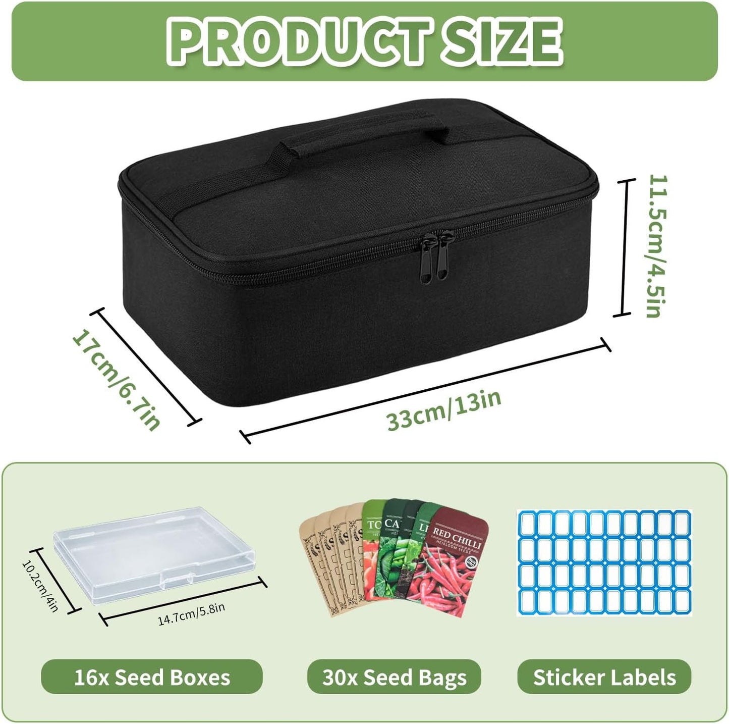 Boczif 16 Slot Seed storage Organizer Box with Insulated Bag, Envelopes Bag and Label Stickers, Garden Seed Container for Packets, Plant, Flower, Vegetable