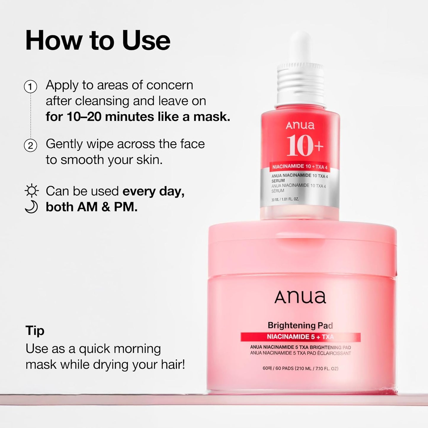 Anua Niacinamide 5 TXA Toner Pads – Hydrating Facial Pad for Daily Care, Under-eye with Tranexamic acid, Korean Skin Care (210ml, 60 Pads)