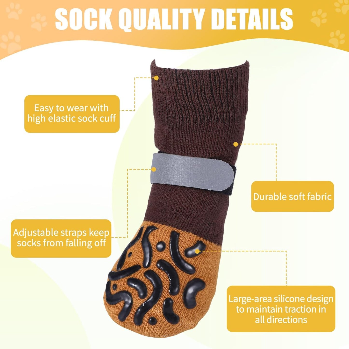 2 Pairs of Dog Socks to Prevent Licking Paws, Double Sides Non-Slip Dog Boots & Paw Protectors, Paw Dog Socks with Grippers for Senior Dogs on Hardwood Floor (Brown, X-Small)