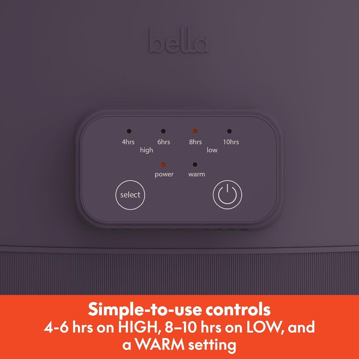 bella 6.0 Qt Programmable Slow Cooker, Ceramic Nonstick Coating, Adjustable Temperature & Cooking Times, Dishwasher Safe Stoneware Pot & Tempered Glass Lid, Tangle Free Cord Wrap, Plum