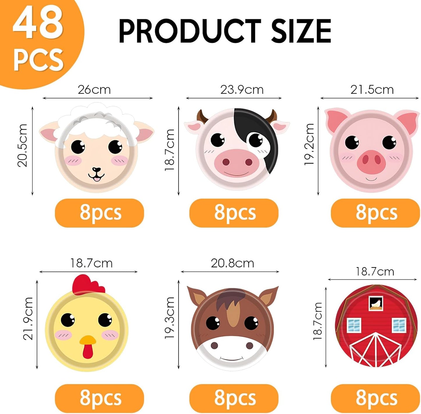 48Pcs Farm Animal Birthday Party Paper Plates Farm Birthday Decorations Chicken Pig Cow Sheep Horse Disposable Plates for Kids Baby Shower Animals Party Supplies