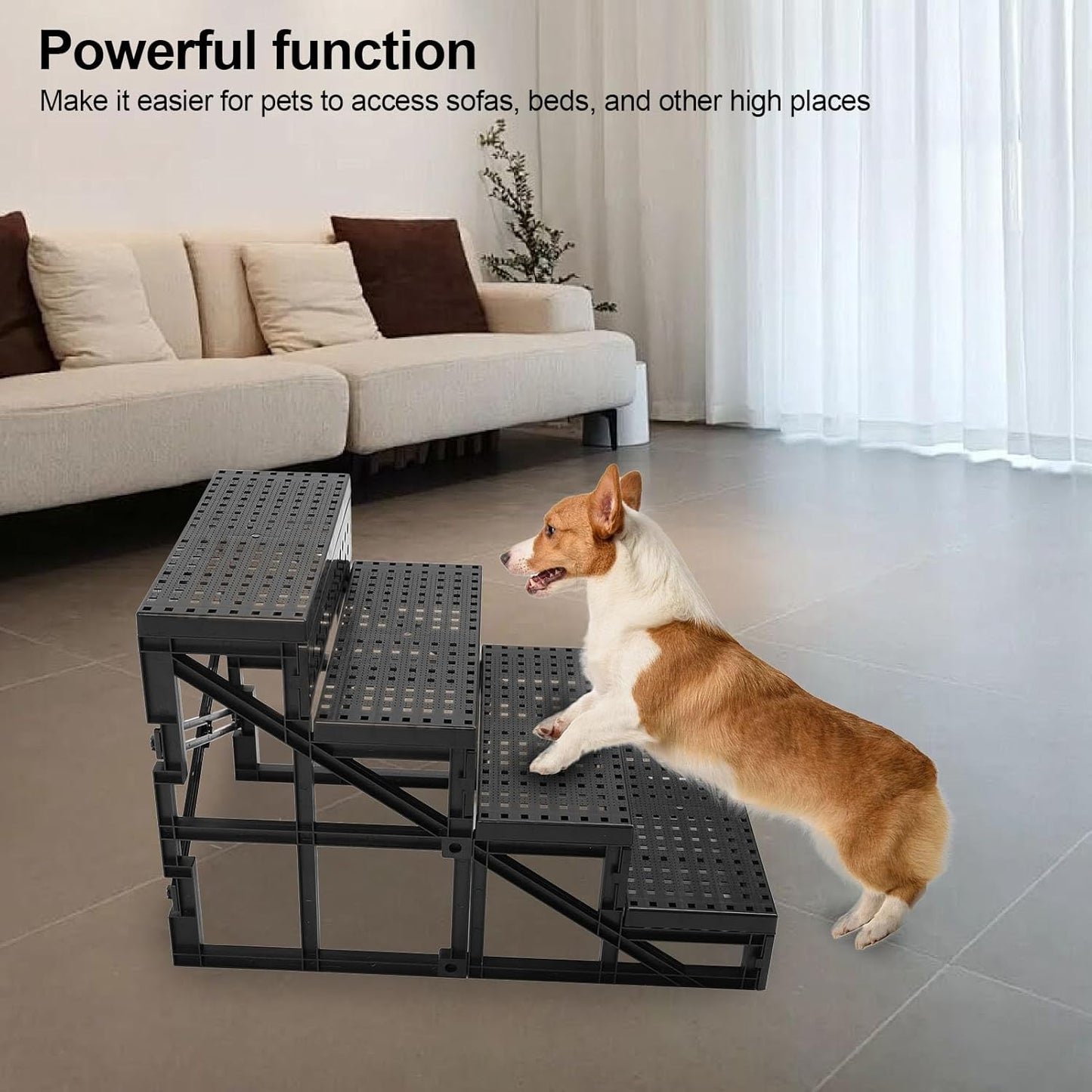 Dog Stairs for Small Dogs, Foldable Nonslip Dog Steps with 4 Step Design, Adjustable Height Pet Steps for Small Dogs and Cats, Dog Ramp Ladder for High Bed and Couch, 60x40x35cm