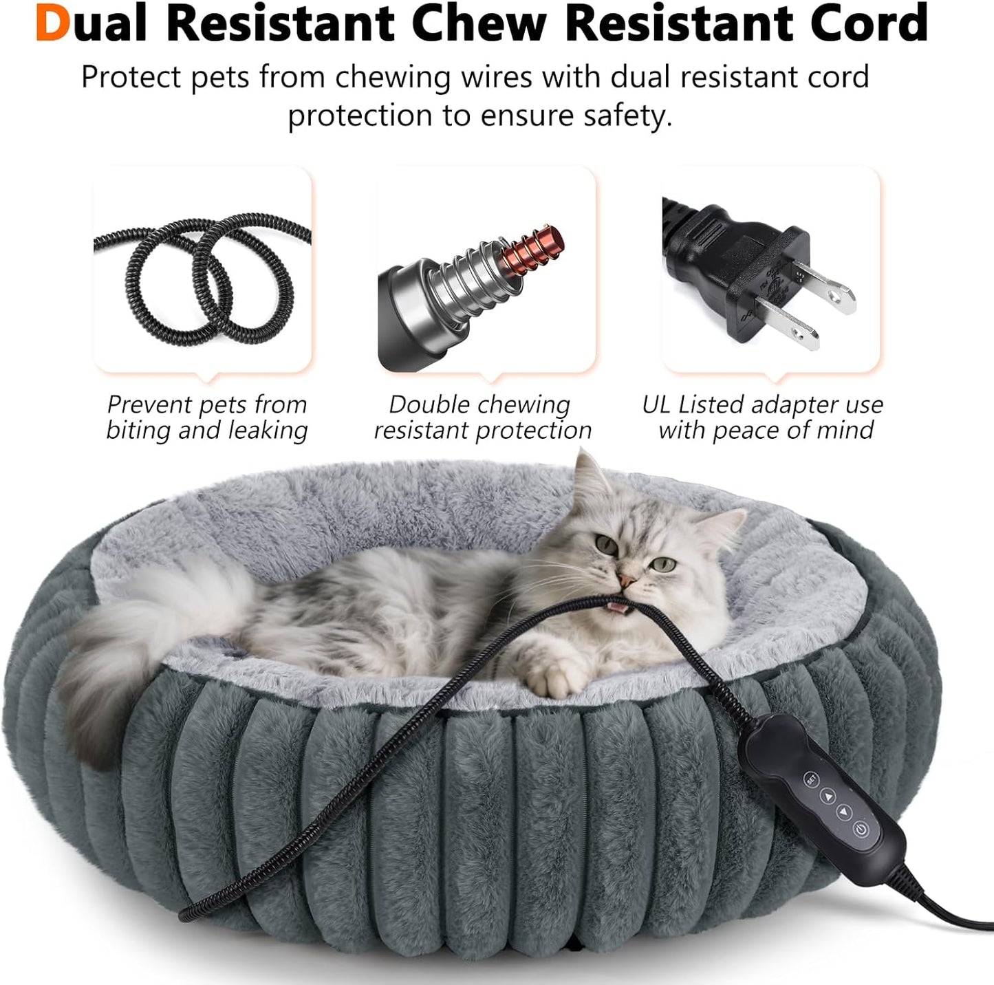 INVENHO Heated Cat Beds for Indoor Cats and Small Dogs, 20" Cozy Donut Heated Pet Bed with Timer & Temp Adjustable, Removable Waterproof Electric Warming Bed for Indoor Cat