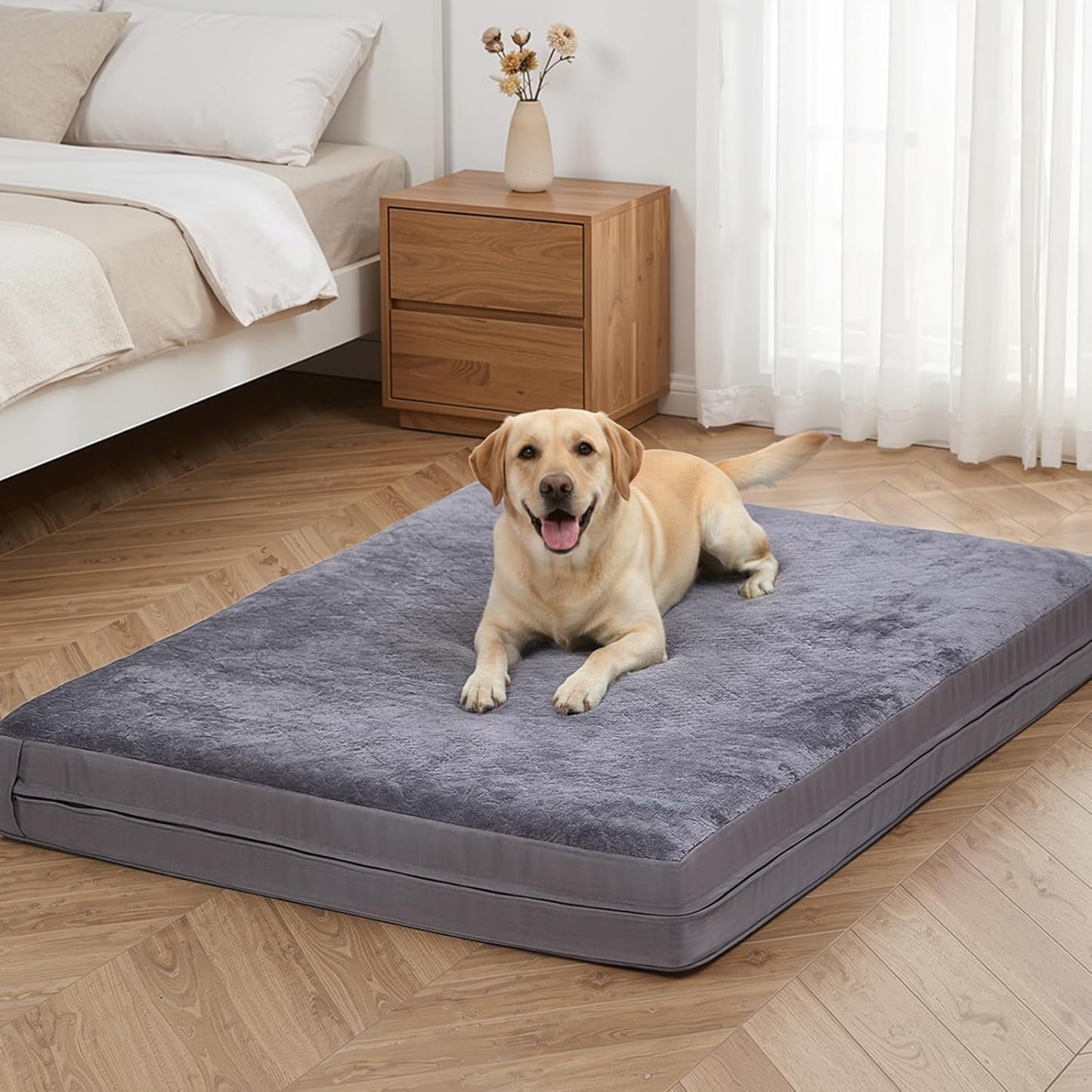 Waterproof Large Dog Bed - XL Dog Bed for Crate, Washable Crate Bed with Orthopedic Pet Mat with Egg Crate Foam, Anti-Slip, Reversible & Washable Cover, 41" x 27", Gray