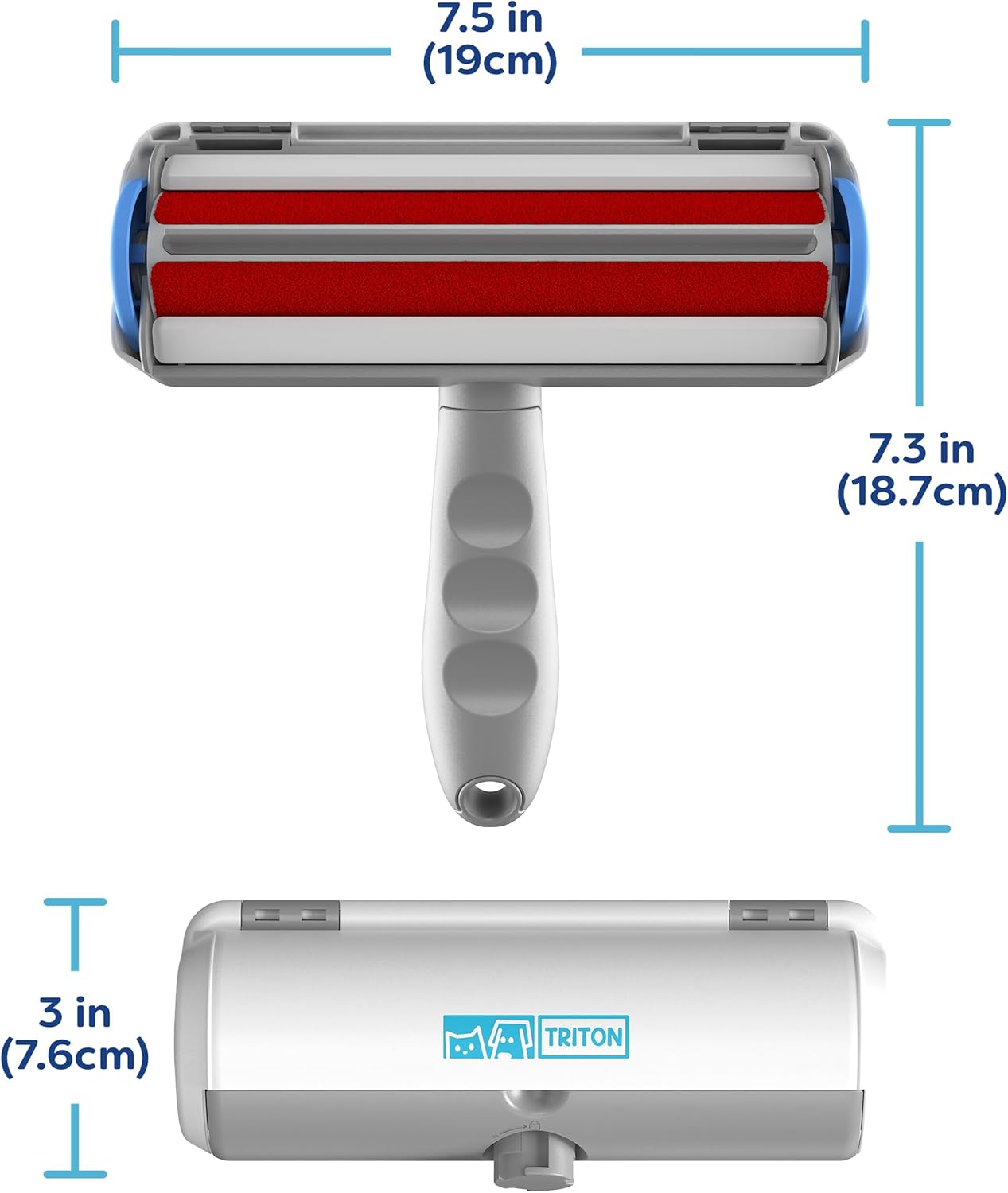 Triton Pet Hair Removal Tool w/Fur Trapping Compartment and Detachable Handle, 60% Smaller Storage Size, Reusable Shedding Roller, Cat and Dog Hair Remover for Car, Furniture, Carpet (Gray/White)