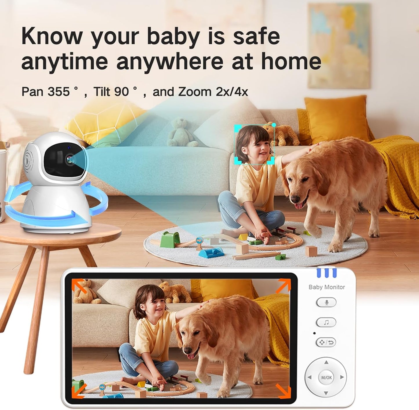 Video Baby Monitor with Camera and Audio,720P 5" HD Wireless No WiFi, 2-Way Talk,Voice Motion Detection, 8 Lullabies, 1000ft Long Range, Night Vision, Temperature & Feeding Alarm, 355° PTZ