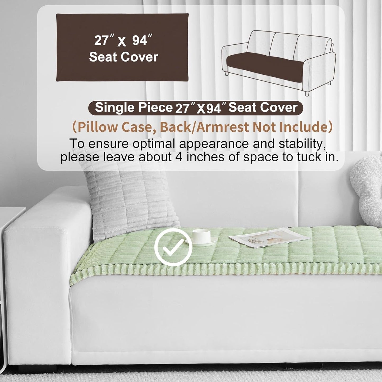 Couch Cover for Dogs Washable, Non Slip Sofa Covers for Pets 3 Cushion Couch Sofa, Sectional Slipcover Furniture Protector (1 PCS 27.5"x94" Green)