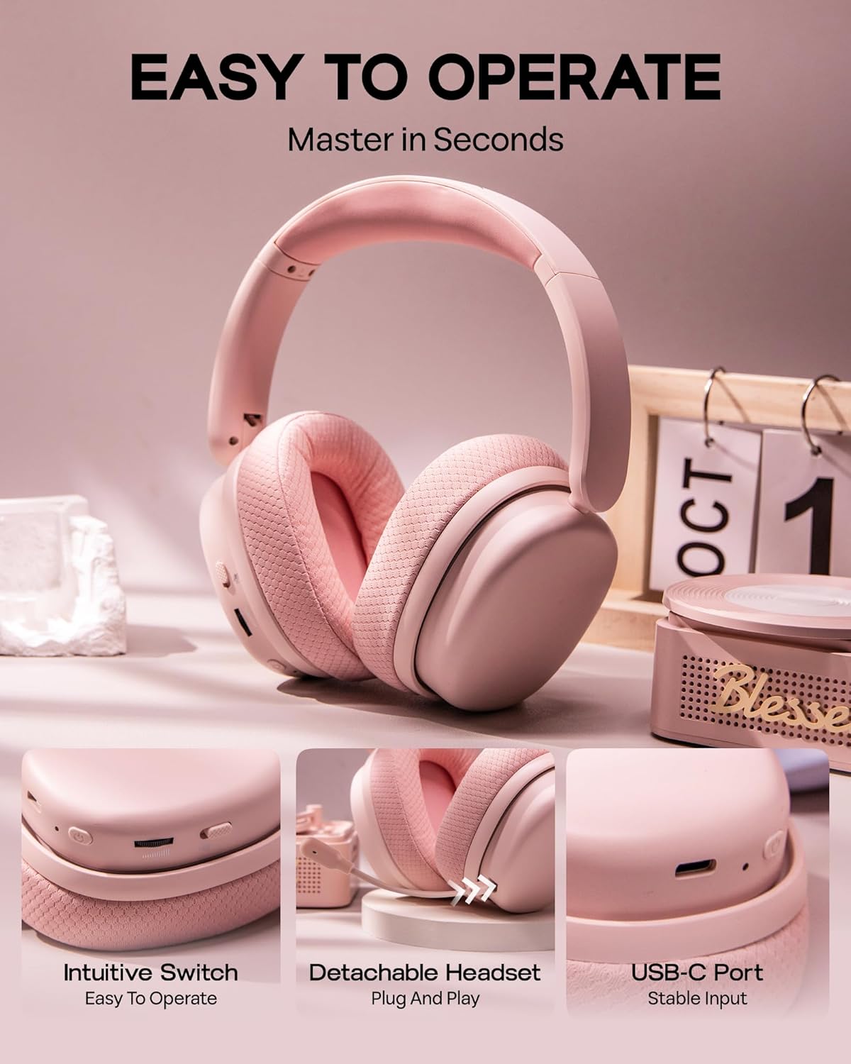 EPOMAKER X Aula G7 Pro Wireless Gaming Headset, Dual Mode BT5.3 & 2.4GHz, 7.1 Surround Sound, 80+ Hour Battery, RGB Light, with Noise Canceling Mic for PS5, PS4, Switch, PC (Pink)
