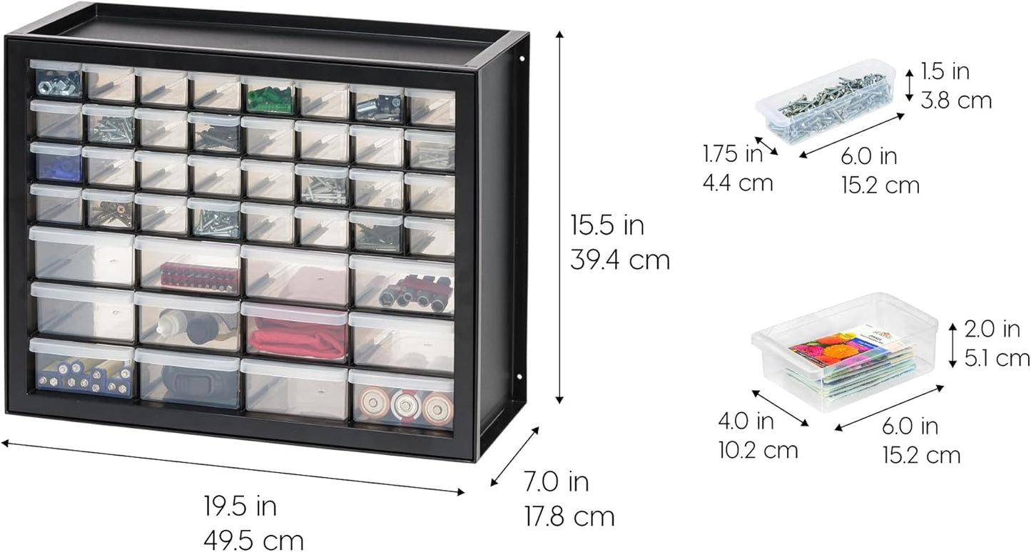 IRIS USA Small Parts Storage, Made in USA, Cabinet, 44-Drawer Organizer for Screws, Nuts, Bolts, Electronics, Hardware, Beads, Crafts, Building Bricks, Stackable Garage Storage – Black