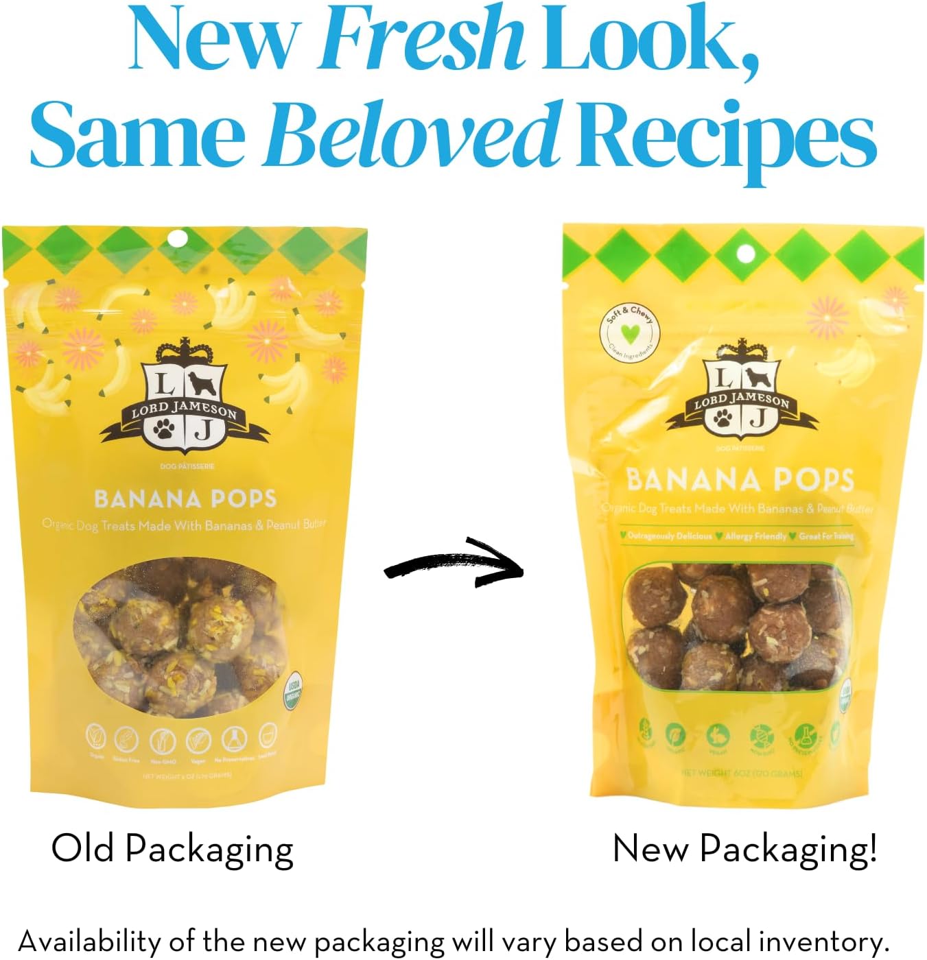 Lord Jameson: Banana Pops 6 oz - Dog Patisserie Treats, Organic Soft & Chewy No-Bake Bites, Vitamin Rich, Nutrient Dense, Gluten & Preservative Free