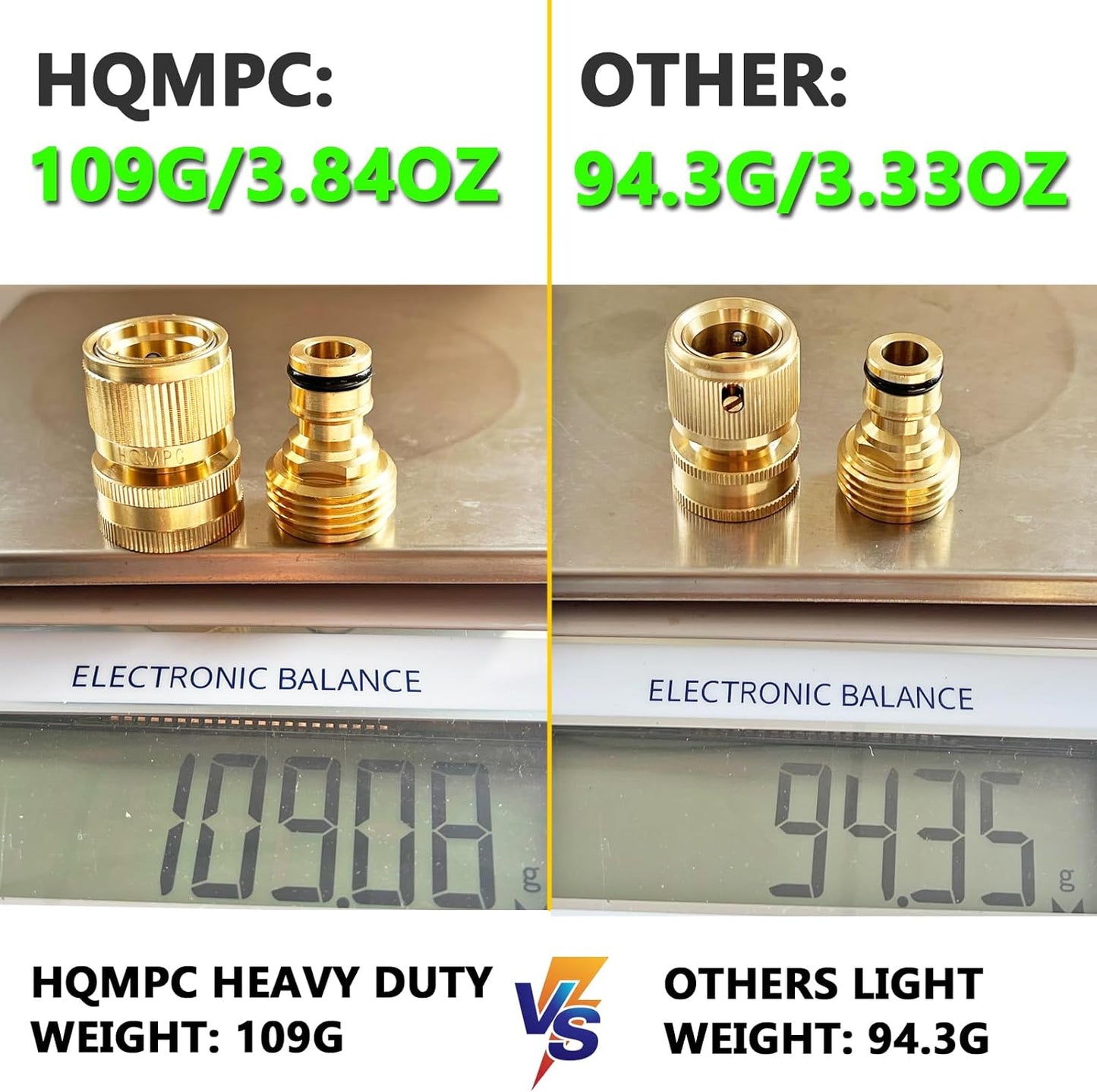 HQMPC Garden Hose Quick Connect Solid Brass Quick Connector Garden Hose Fitting Water Hose Connectors 3/4 inch GHT (6 Sets)