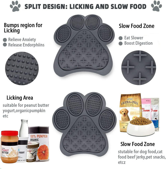 Slow Feeder Mat with Suction Cups, Non-Slip Design, Boredom & Anxiety Reducer for Dogs and Cats - Calming Mat for Bathing, Grooming, Nail Trimming (Gray)