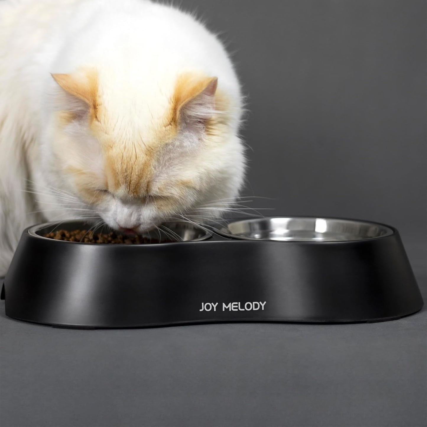 Joy Melody Non Slip Food and Water Bowl Set with Stand for Cat, Samll Dog, Rabbit, Stainless Steel Elevated Kitten Feeder, Anti Vomiting Dish for Puppy, Bunny, Dishwasher Safe, Whisker Fatigue