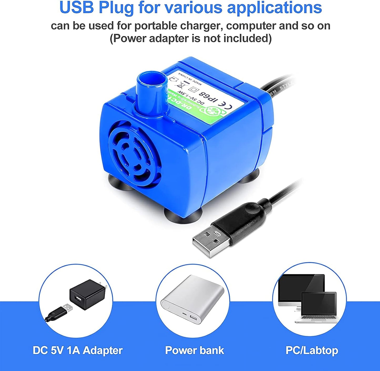 Cepheus Replacement Pump for Cat Water Fountain - Extreme Silent Pet Fountain DR-DC160 Pump with 6 ft USB Cable Cord for Automatic Cat Water Fountain Stainless Steel (No Adapter)