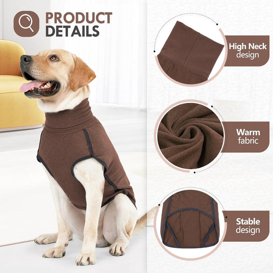 Dog Winter Sweater Vest - Windproof Warm Pullover with High Collar & Leash Hole, Soft Onesie Pajamas for Cold Weather - Pet Apparel for Small/Medium/Large Dogs Indoor/Outdoor Hiking Sleep