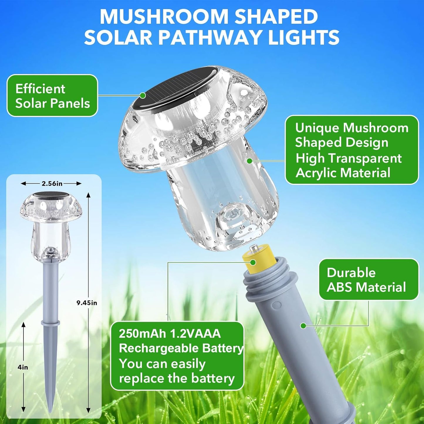 Solar Lights Outdoor, 8 Pack Mushroom Lights Outside Waterproof, Solar Powered LED Lighting for Garden, Yard, Landscape, Path, Pathway, Lawn, Walkway, Driveway, Backyard Decor (Warm White)