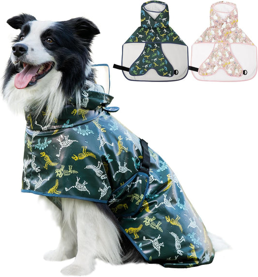 Dog Raincoat, Waterproof Windproof Dog Rain Jacket with Hood, Rain Coat with Leash Hole, Adjustable Raincoat Poncho for Small Medium Large Dogs Outdoor (Green, XL)
