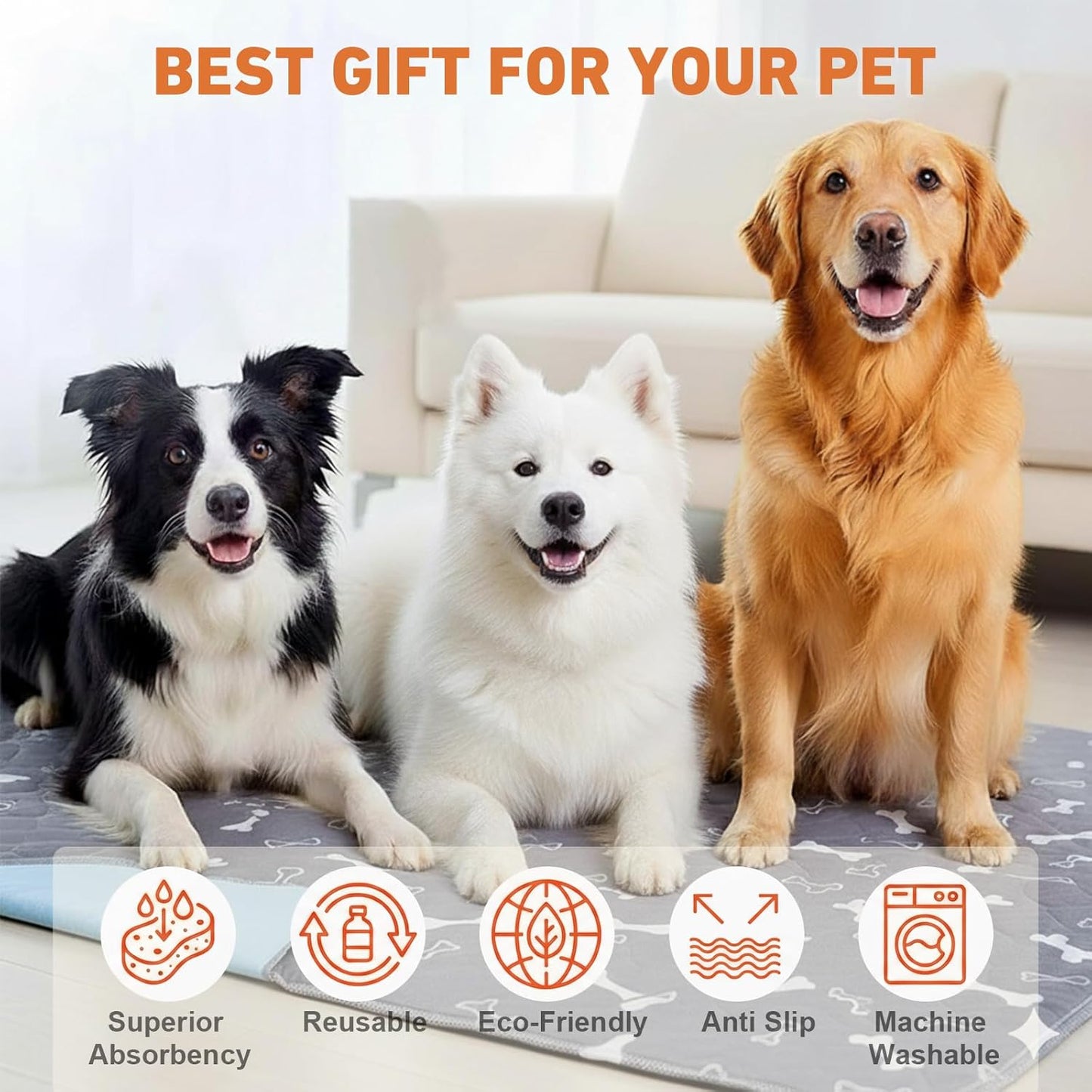 Puppy Pads with Pheromones,Washable Pee Pads for Dogs,Reusable Pee Pads for Dogs,Waterproof and Leak-Proof,Non-Slip Base Training Pads Suitable for Home,Travel and Dog Crates(Gray,M)